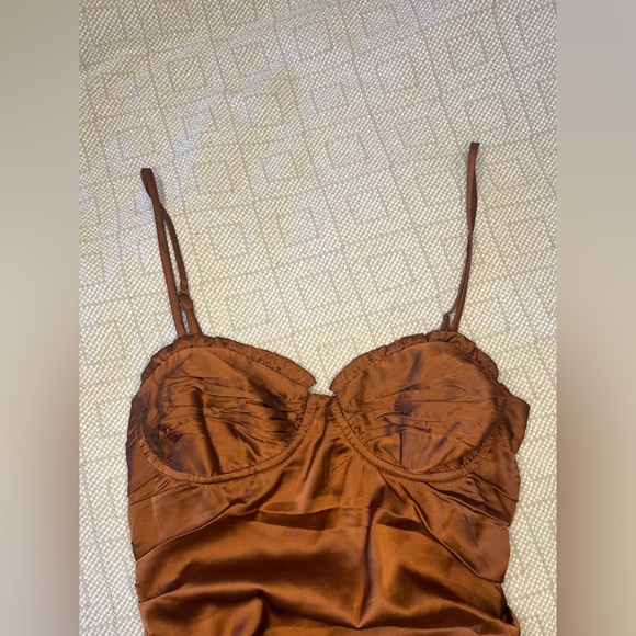 Bodycon Rust Ruched Scrunch Dress Corset Detailing - Thatssofetch - Picture 2 of 4